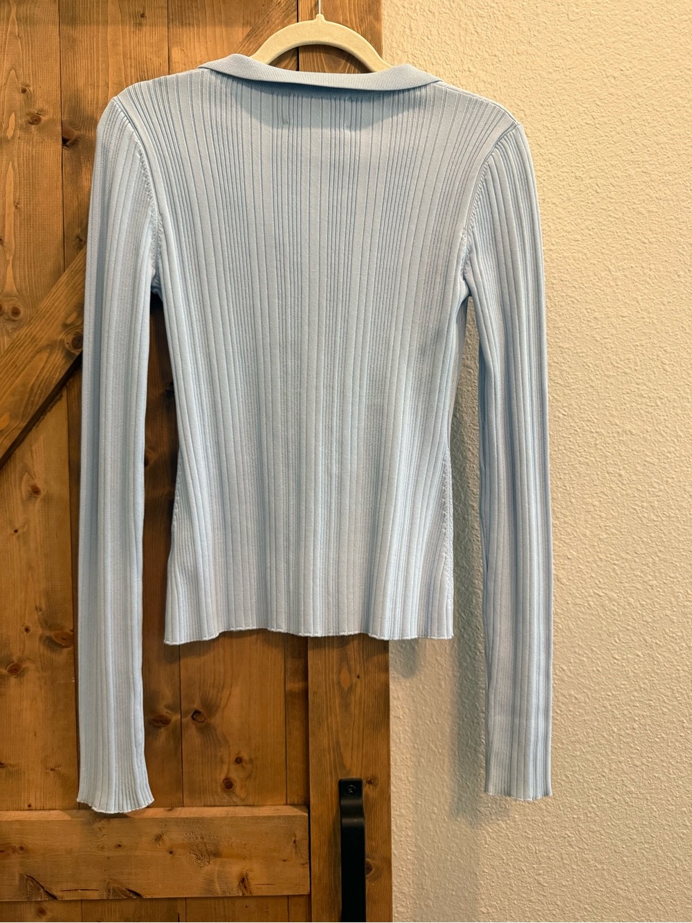 Cara Cara Light Blue Ribbed Long-Sleeve Polo with Gold Buttons - Picture 2 of 5